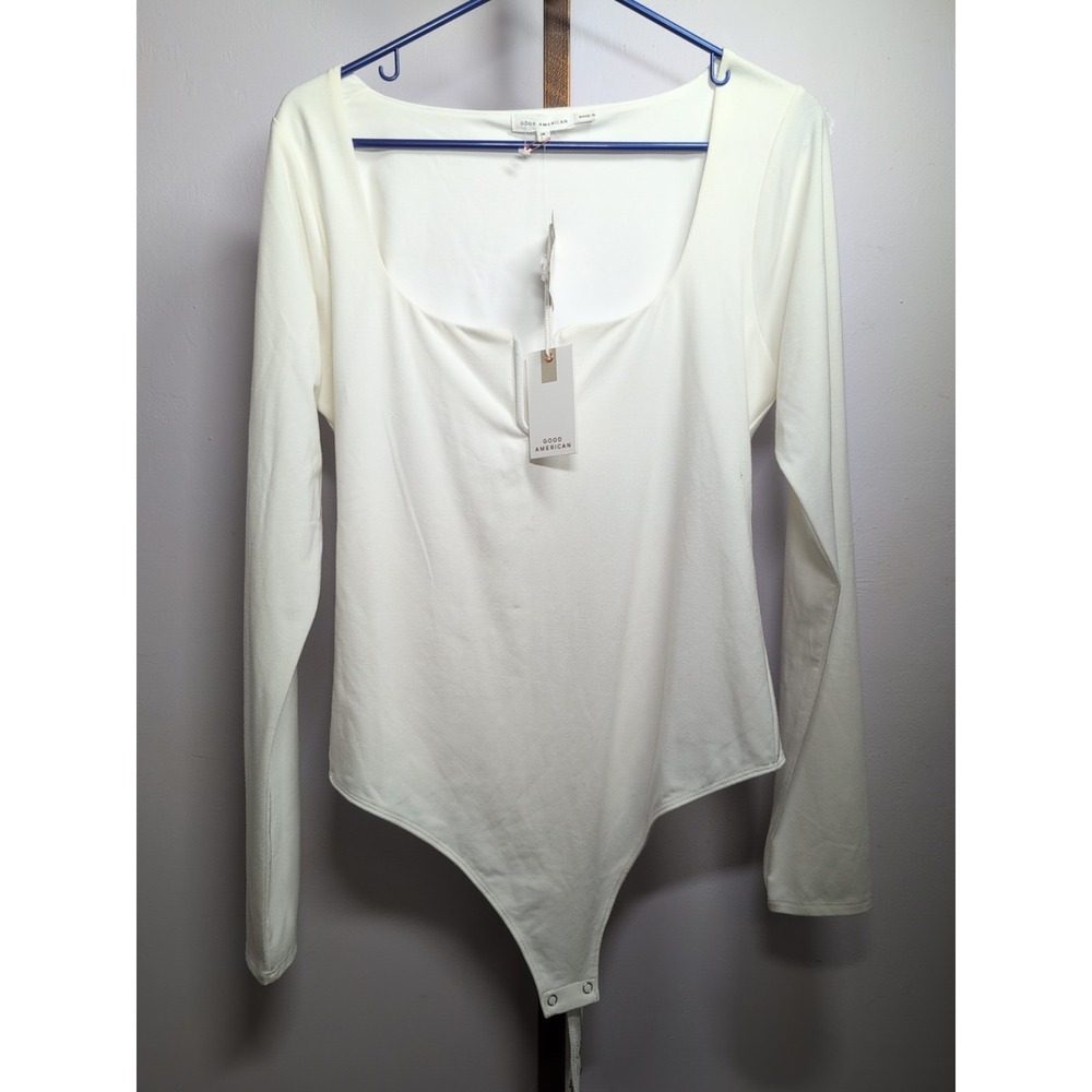 Good American Stretch Jersey U Ring Long Sleeve Scoop Neck Bodysuit Size 4 Women